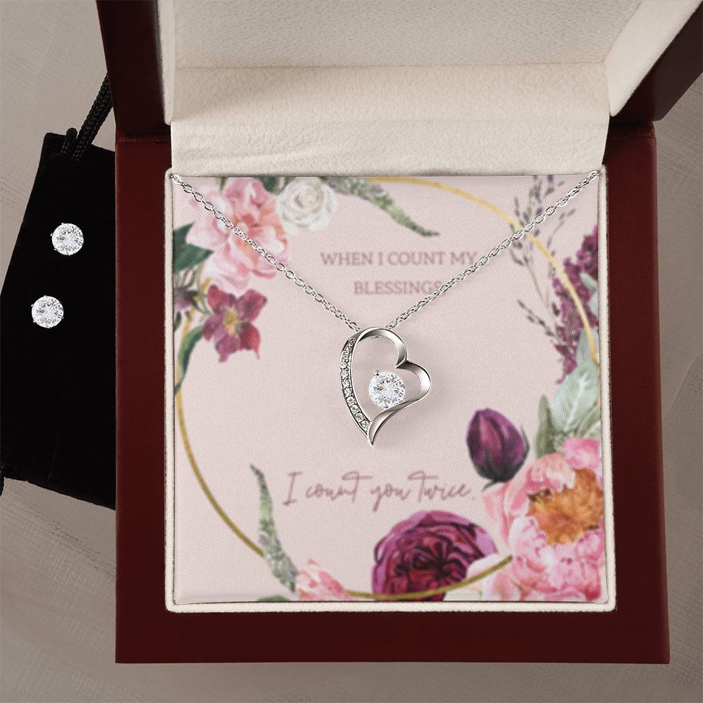 Forever Love Necklace + Clear CZ Earrings