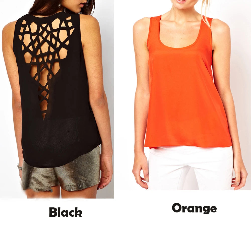 2018 Womens Top Fashion Back Hollow Shirt Summer O neck Sleeveless Casual Blusas Femininas Chiffon Blouse Ladies