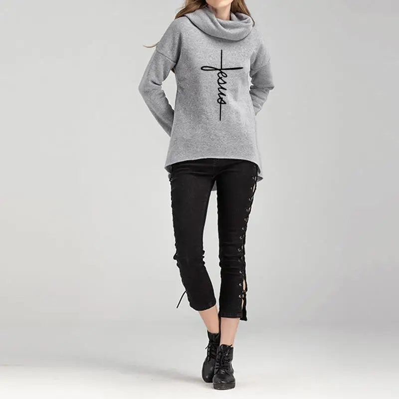2019 New Fashion Faith Print Kawaii Tops Sweatshirt Femmes Hoodies Women Clothings Print Youth Pattern Buckle Autumn