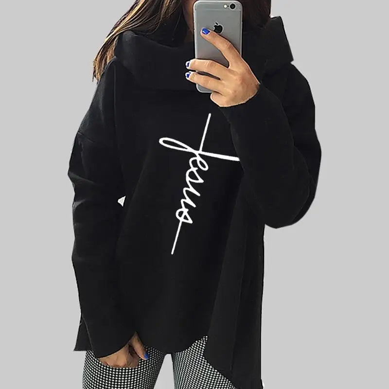 2019 New Fashion Faith Print Kawaii Tops Sweatshirt Femmes Hoodies Women Clothings Print Youth Pattern Buckle Autumn