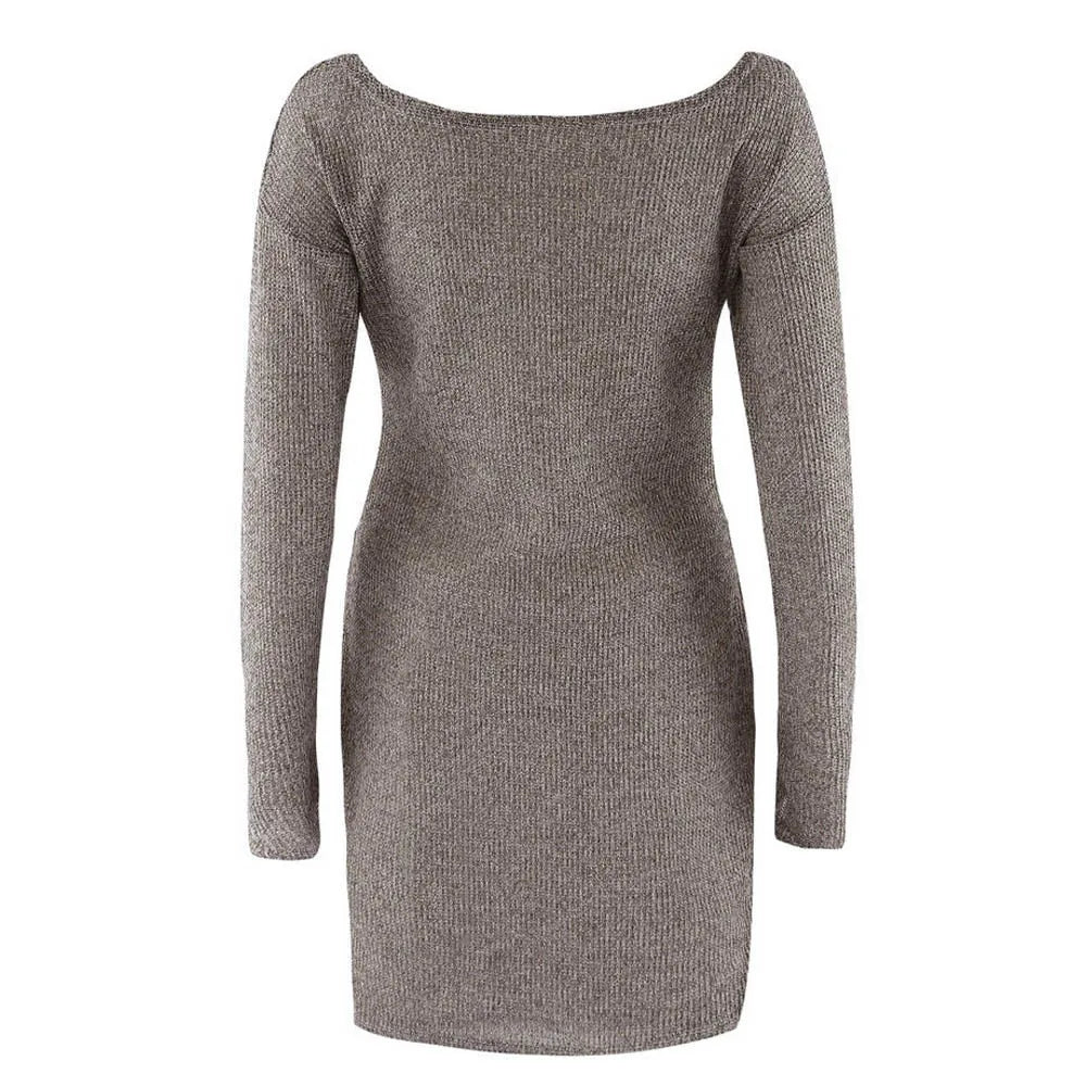 2019 Women V-neck Long Sleeve Jumper Sweaters Dress Autumn Winter Sexy Ladies  Nightclub Streetwear Dress Women's Clothing z0710