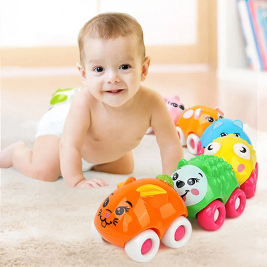 8PCS Push Sliding Car Magnetic Connection Toys Cute Cartoon Animal Early Educational Kids Classic Baby Toys Infant Crawling