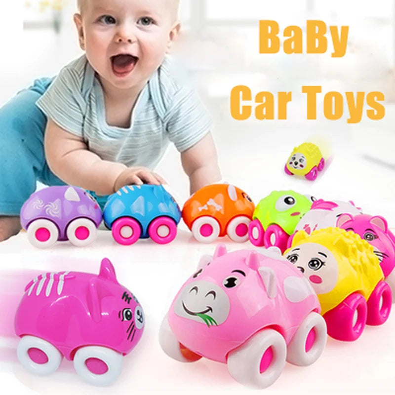 8PCS Push Sliding Car Magnetic Connection Toys Cute Cartoon Animal Early Educational Kids Classic Baby Toys Infant Crawling