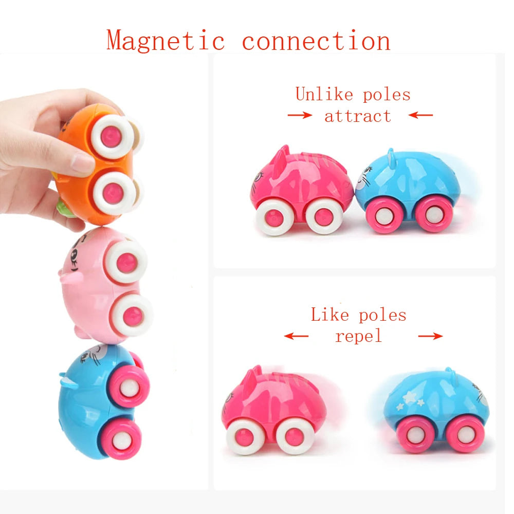8PCS Push Sliding Car Magnetic Connection Toys Cute Cartoon Animal Early Educational Kids Classic Baby Toys Infant Crawling
