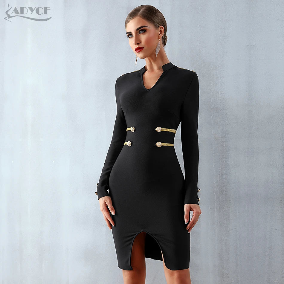Adyce 2019 New Winter Black Elegant Celebrity Evening Party Bandage Dress Women Vestido Sexy Long Sleeve Midi Club Bodycon Dress
