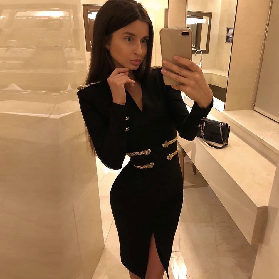 Adyce 2019 New Winter Black Elegant Celebrity Evening Party Bandage Dress Women Vestido Sexy Long Sleeve Midi Club Bodycon Dress