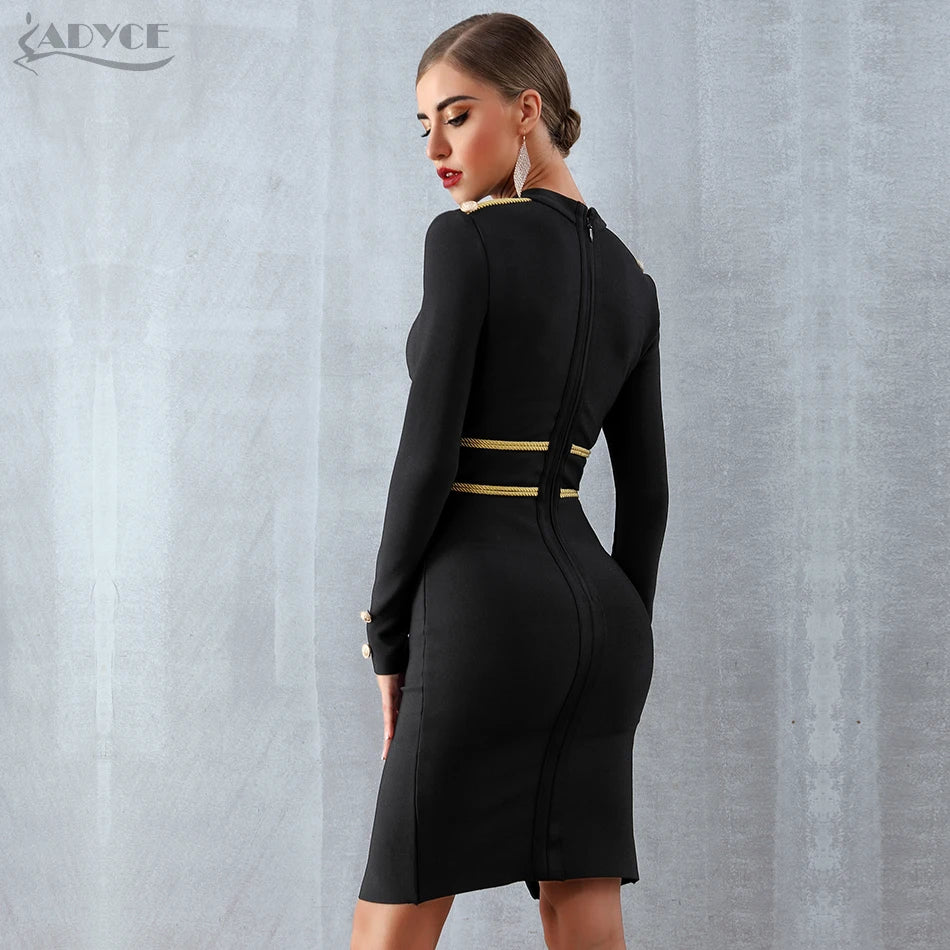 Adyce 2019 New Winter Black Elegant Celebrity Evening Party Bandage Dress Women Vestido Sexy Long Sleeve Midi Club Bodycon Dress