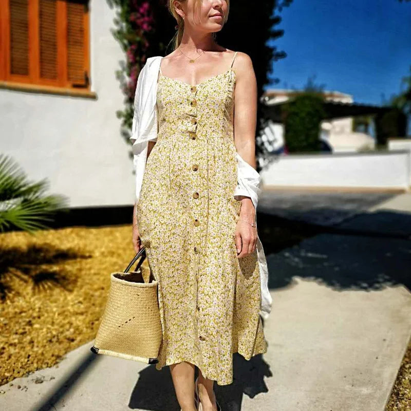 BEFORW Women Summer Dress 2019 Sexy Straps Bohemian Floral Tunic Beach Dress Sundress Pocket Red Dresses Female