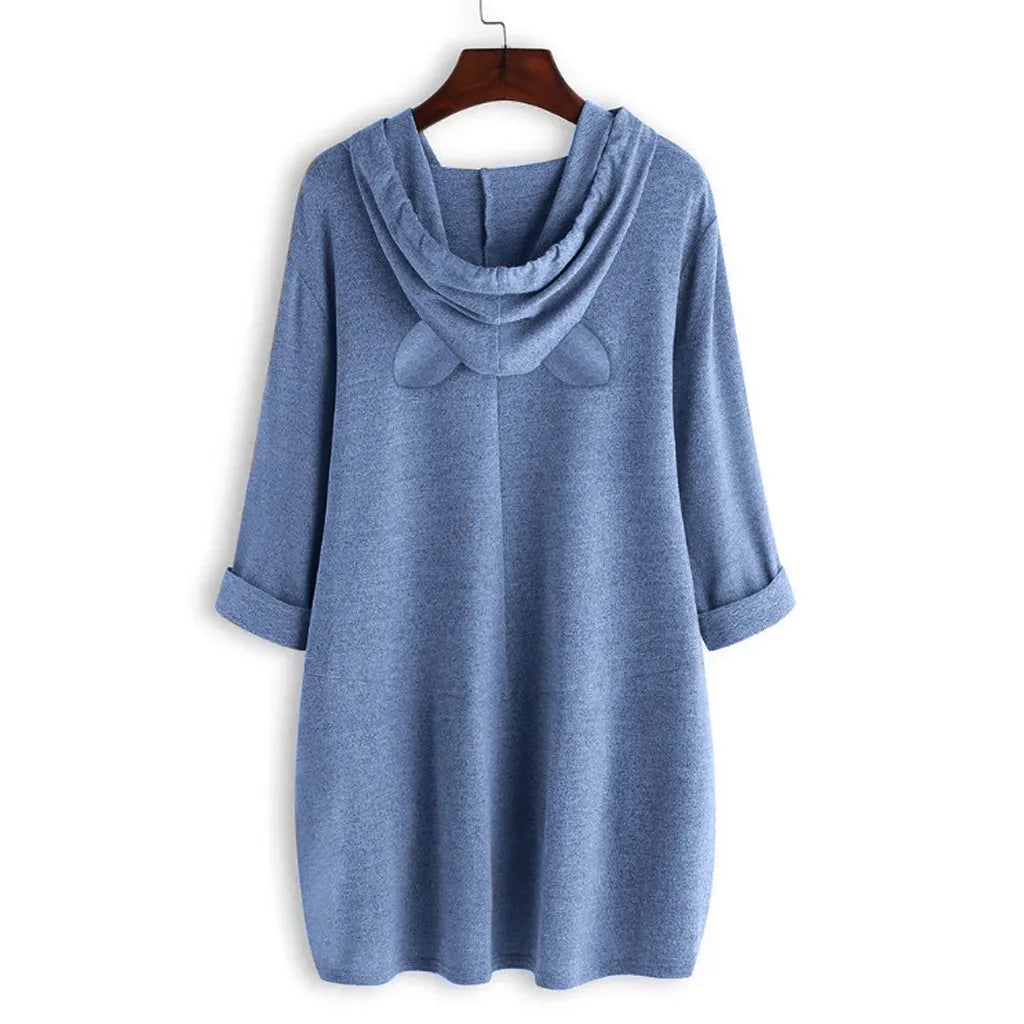 Dog Mom Hoodie Womens kawaii Cat Ears Hooded Sweatshirt Casual Loose Long Sleeve Pockets Irregular Blouse Pullover Moleton Tops