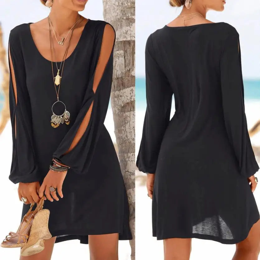 KANCOOLD dress Fashion Women Casual O Neck Hollow Out Sleeve Straight Dress Solid Beach Style Mini dress women 2018jul20