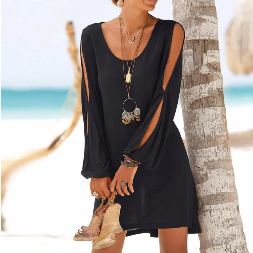KANCOOLD dress Fashion Women Casual O Neck Hollow Out Sleeve Straight Dress Solid Beach Style Mini dress women 2018jul20