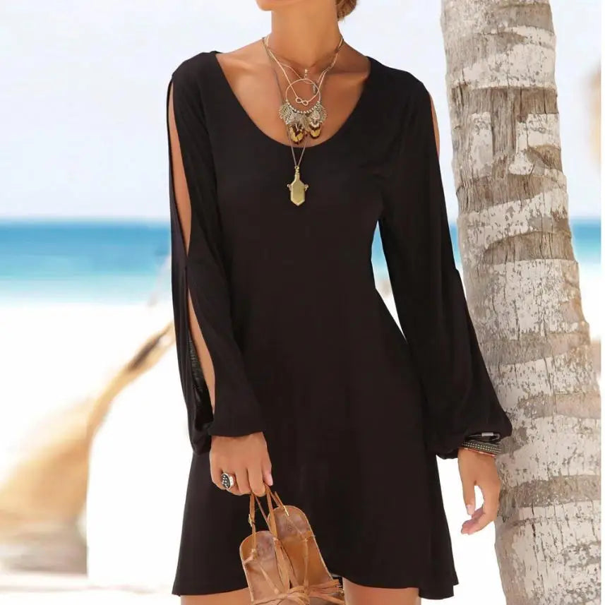 KANCOOLD dress Fashion Women Casual O Neck Hollow Out Sleeve Straight Dress Solid Beach Style Mini dress women 2018jul20
