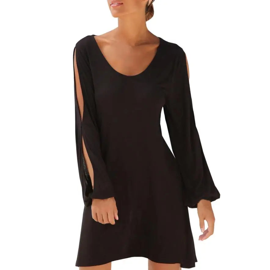 KANCOOLD dress Fashion Women Casual O Neck Hollow Out Sleeve Straight Dress Solid Beach Style Mini dress women 2018jul20