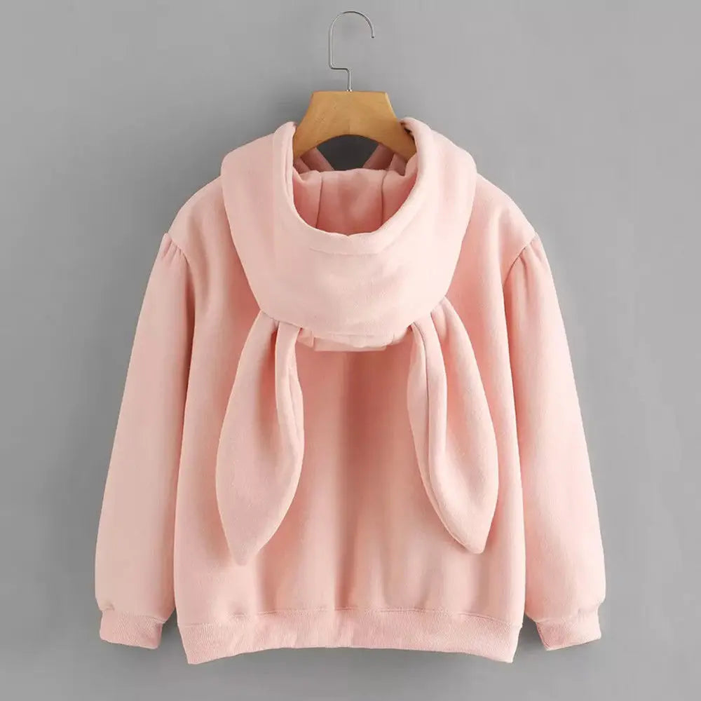 Kawaii Sweet Rabbit Ears Hooded Sweatshirt Women Hoodies Harajuku Loose Embroidery Cartoon Pullovers Tracksuits Sweatshirt Plus