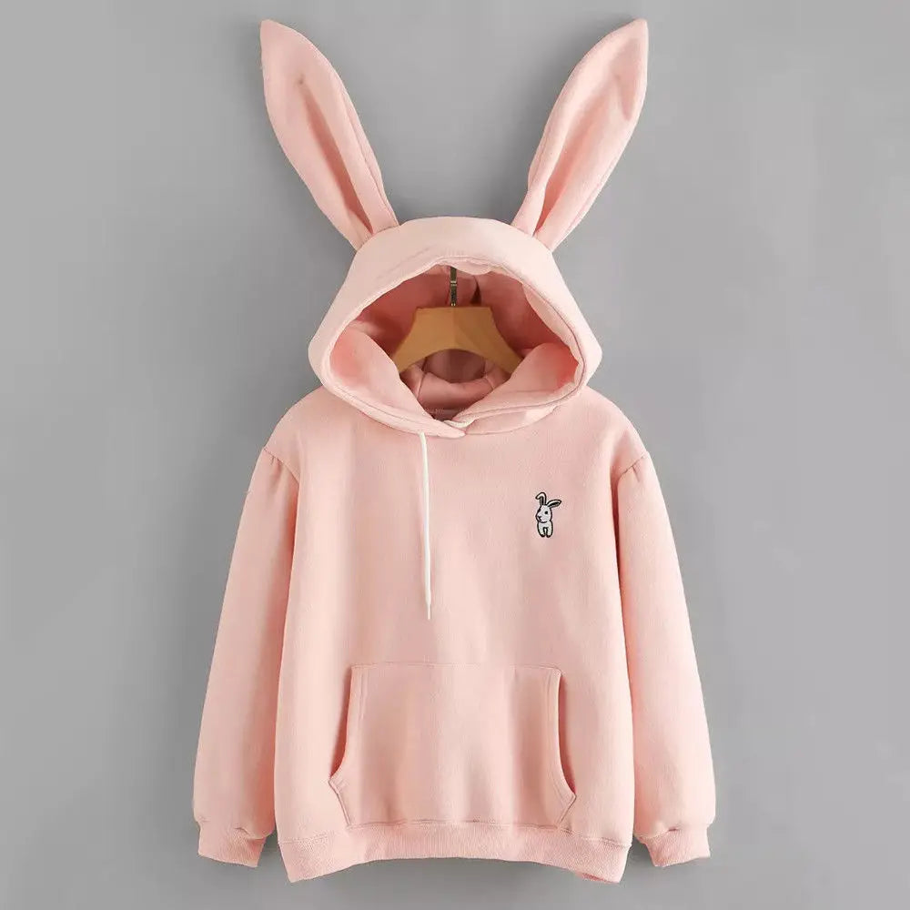 Kawaii Sweet Rabbit Ears Hooded Sweatshirt Women Hoodies Harajuku Loose Embroidery Cartoon Pullovers Tracksuits Sweatshirt Plus