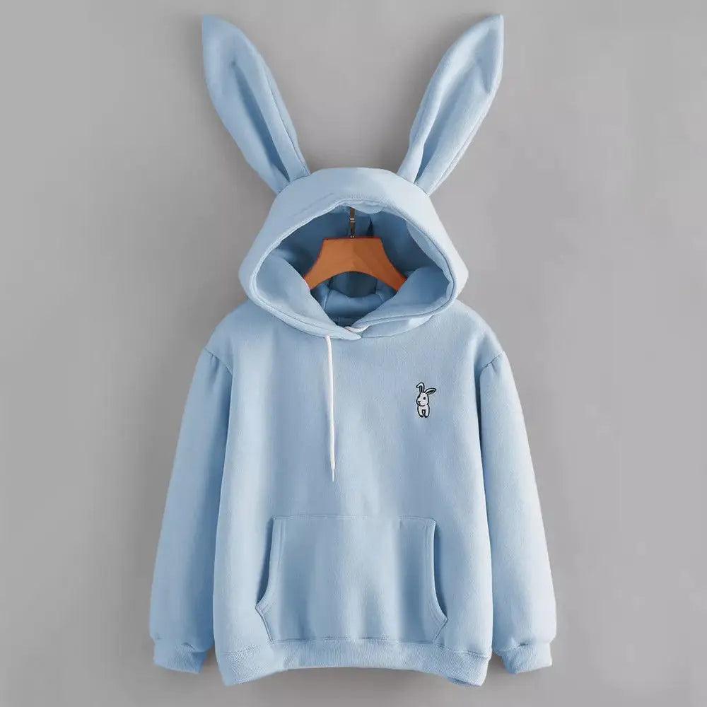 Kawaii Sweet Rabbit Ears Hooded Sweatshirt Women Hoodies Harajuku Loose Embroidery Cartoon Pullovers Tracksuits Sweatshirt Plus