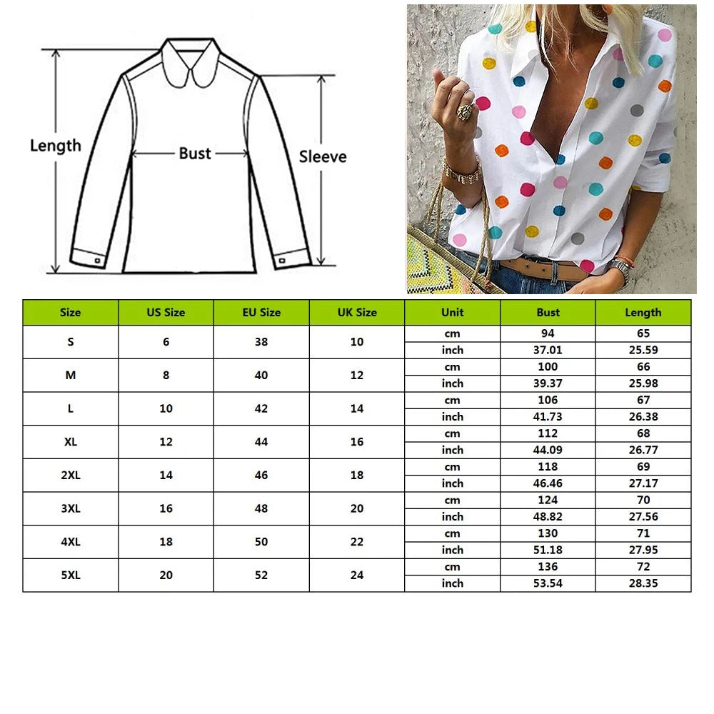 NIBESSER Summer Newest Fashion Women Blouses Casual Long Sleeve Loose Colorful Dot Print Sexy V Neck Tops Moda Blusas Plus Size