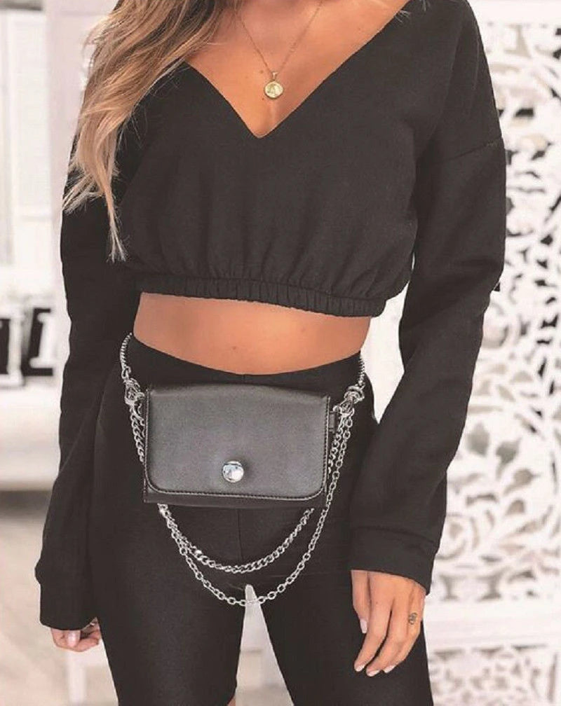 New Fashion Sexy Women Autumn Crop Hoodies Long Sleeve Casual Female Cotton Sweatshirts Deep V Neck Off Shoulder Street Wear
