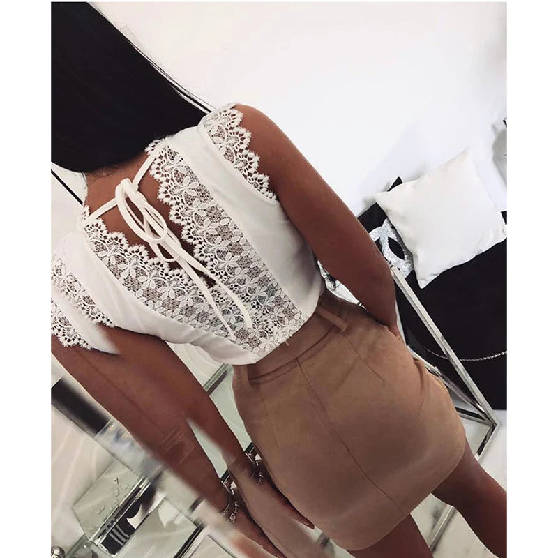 New Fashion Women Sleeveless  Shirt Casual Lace Blouse Loose Tops Shirt Womens Ladies backless Lace Up Blouse Summer Top SJ2257V