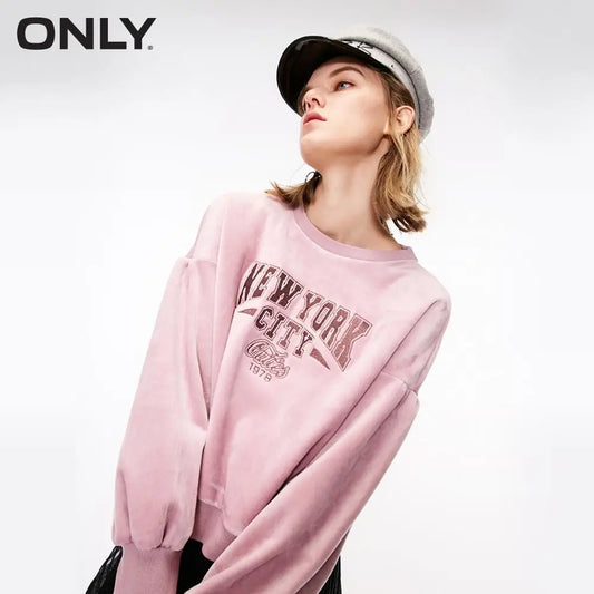 ONLY autumn new lantern sleeves letter velvet hoodie sweatshirt  |  11839S601