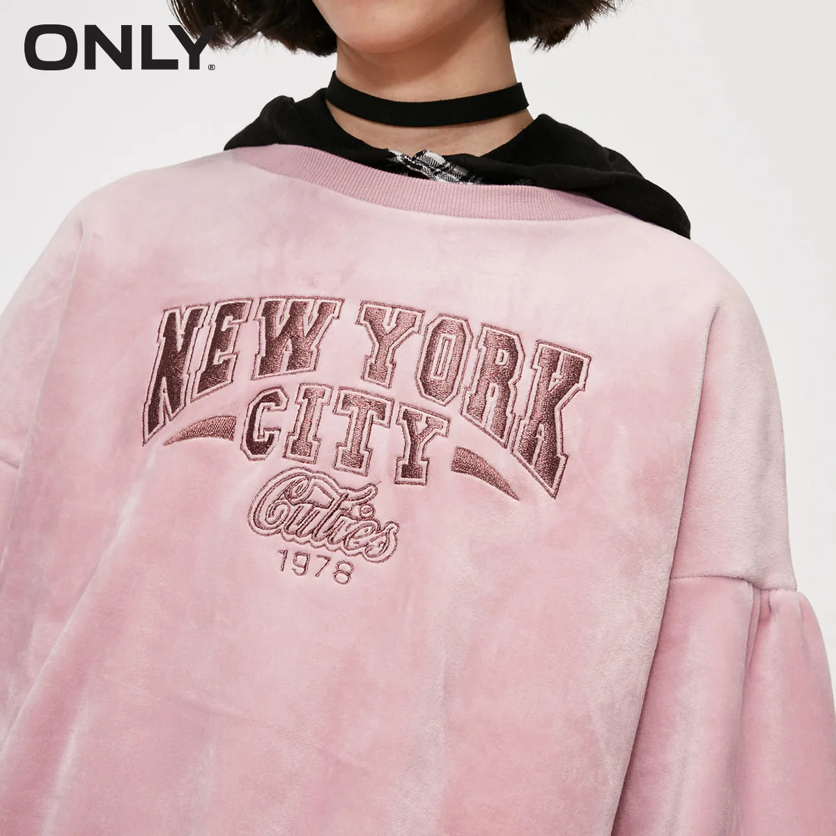 ONLY autumn new lantern sleeves letter velvet hoodie sweatshirt  |  11839S601