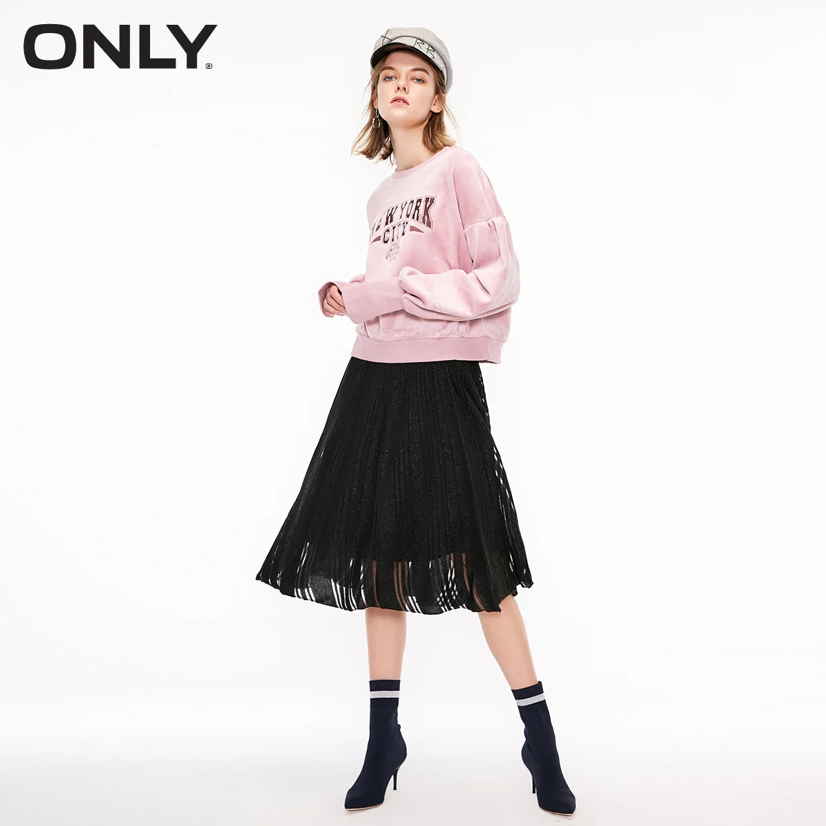 ONLY autumn new lantern sleeves letter velvet hoodie sweatshirt  |  11839S601