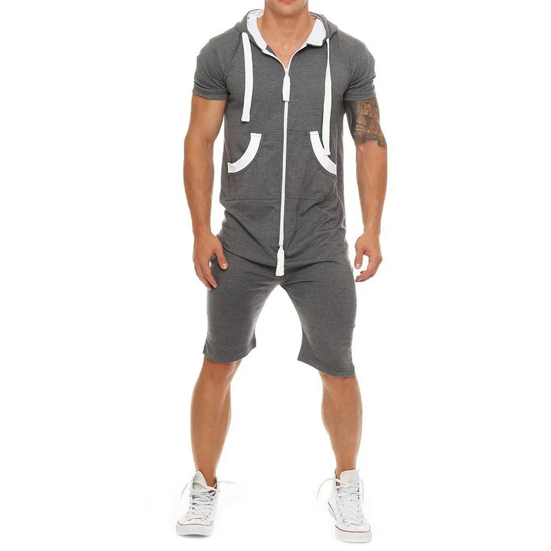 Tracksuit Mens Jumpsuit Overalls Summer Casual Short Sleeve Hoody pullovers Mens Zipper Sportwear Overalls Shorts Romper suit