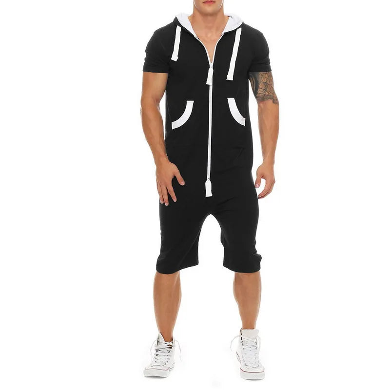 Tracksuit Mens Jumpsuit Overalls Summer Casual Short Sleeve Hoody pullovers Mens Zipper Sportwear Overalls Shorts Romper suit