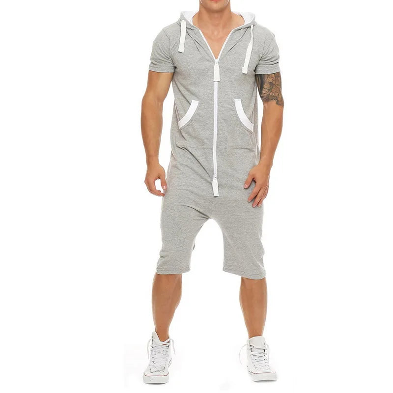 Tracksuit Mens Jumpsuit Overalls Summer Casual Short Sleeve Hoody pullovers Mens Zipper Sportwear Overalls Shorts Romper suit