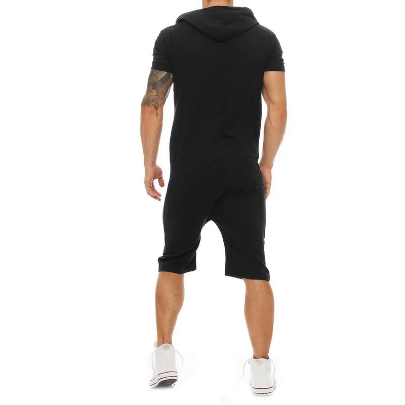 Tracksuit Mens Jumpsuit Overalls Summer Casual Short Sleeve Hoody pullovers Mens Zipper Sportwear Overalls Shorts Romper suit