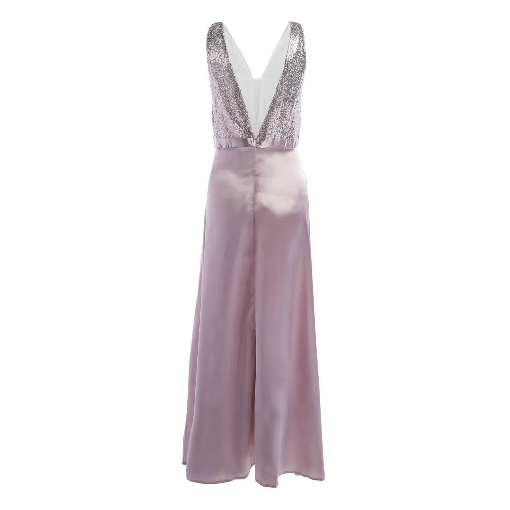 Women Sequin Dress Pink Prom Party Ball Gown Sexy Evening V Neck Long Dress Elegant Fashion bodycon dresses women party night