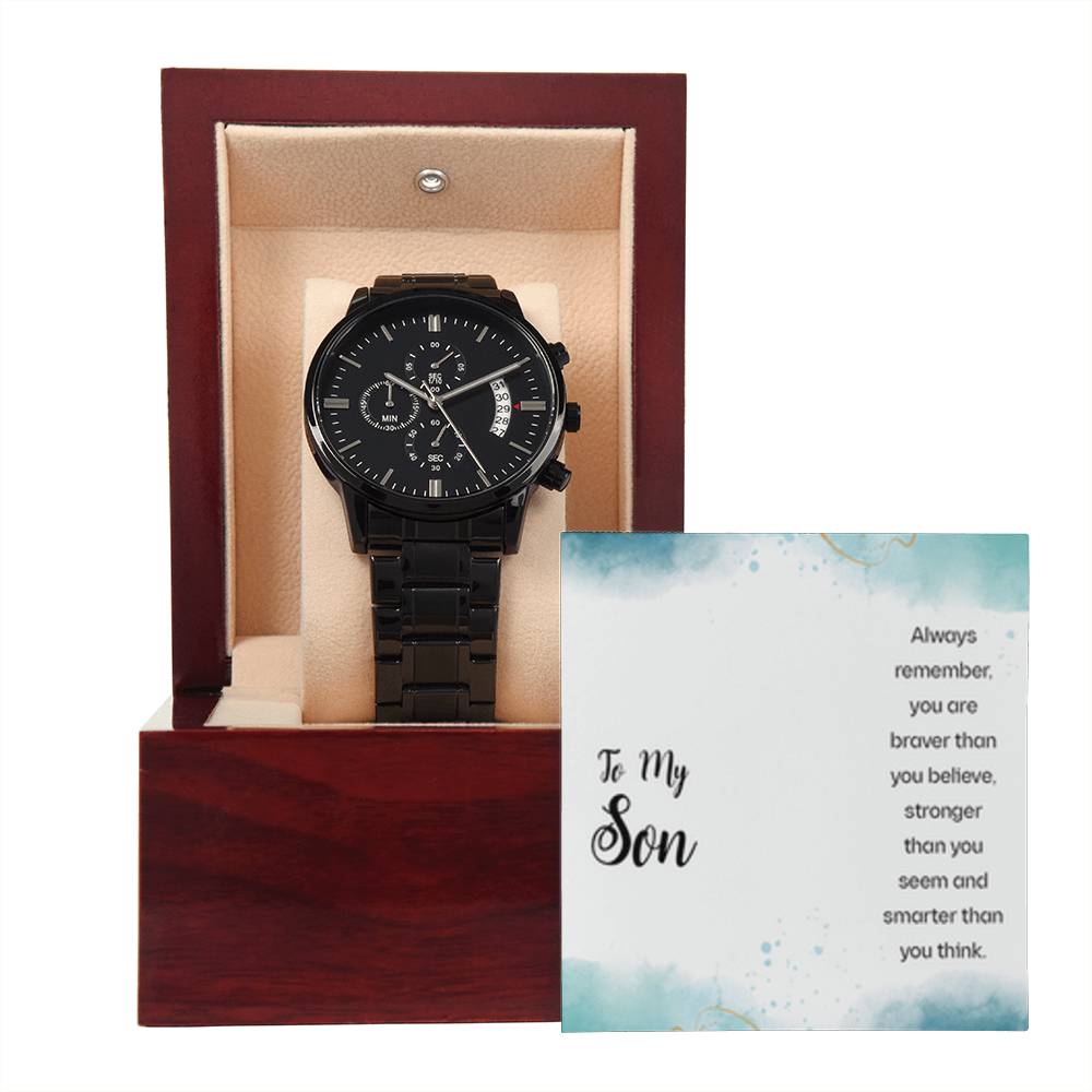 Black Chronograph Watch + MC (NO ENGRAVING)