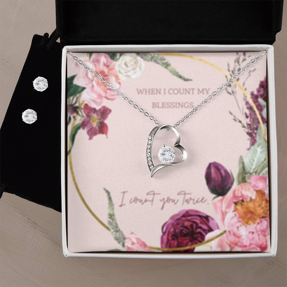 Forever Love Necklace + Clear CZ Earrings