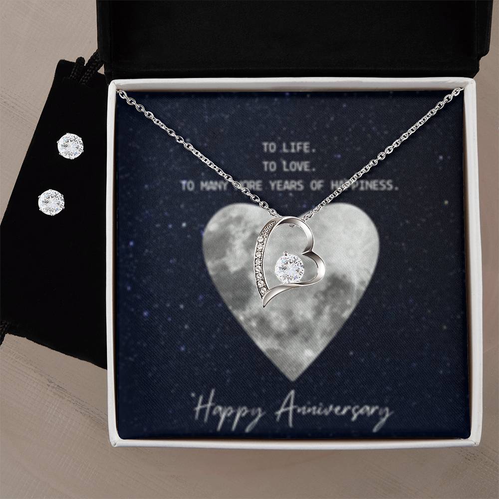 Forever Love Necklace + Clear CZ Earrings