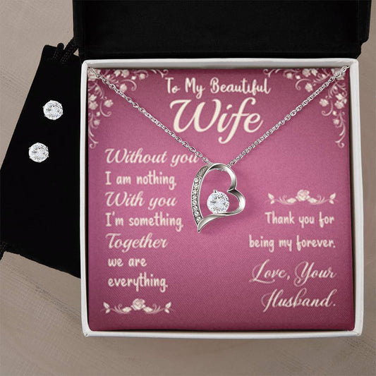 Forever Love Necklace + Clear CZ Earrings