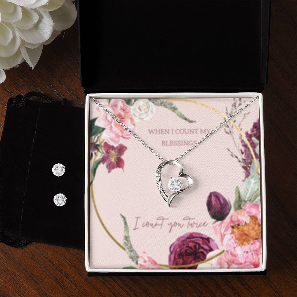 Forever Love Necklace + Clear CZ Earrings