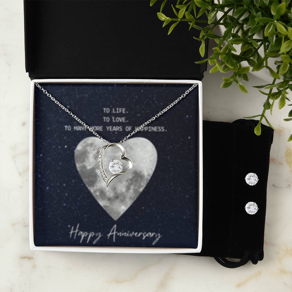 Forever Love Necklace + Clear CZ Earrings