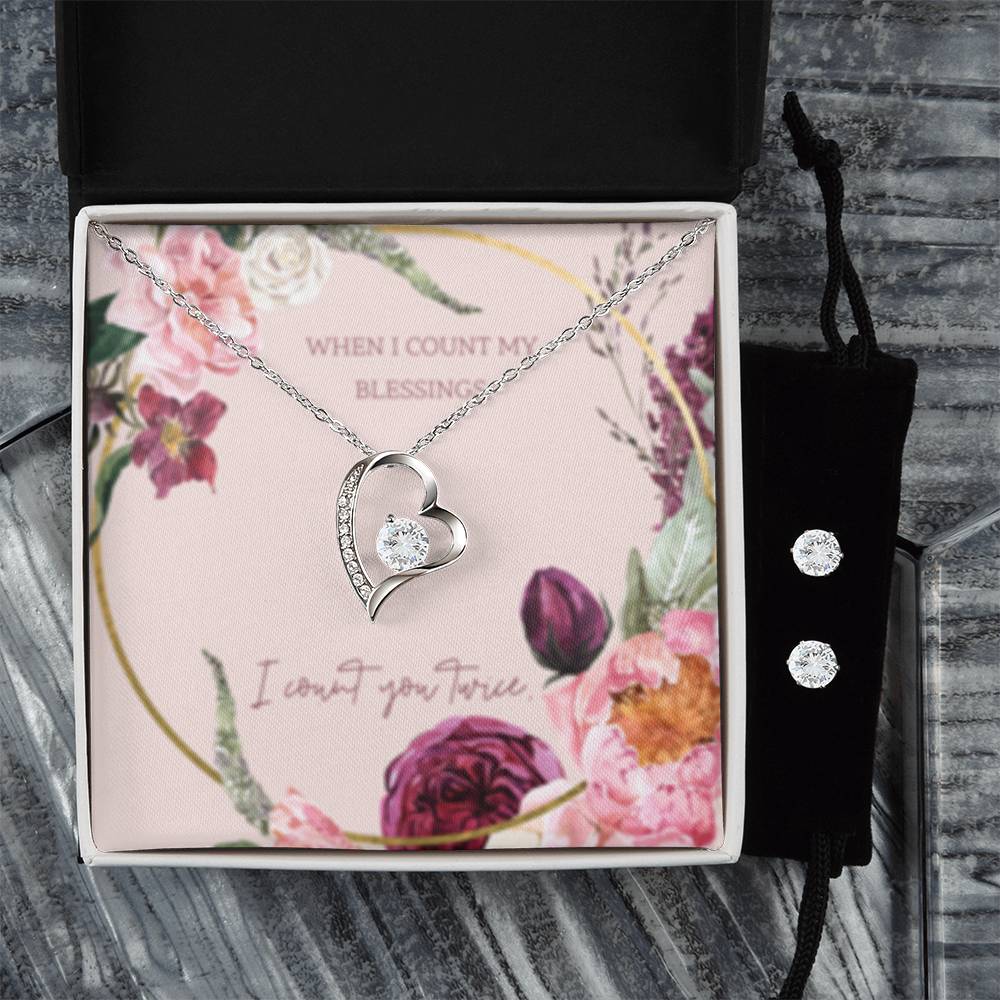 Forever Love Necklace + Clear CZ Earrings