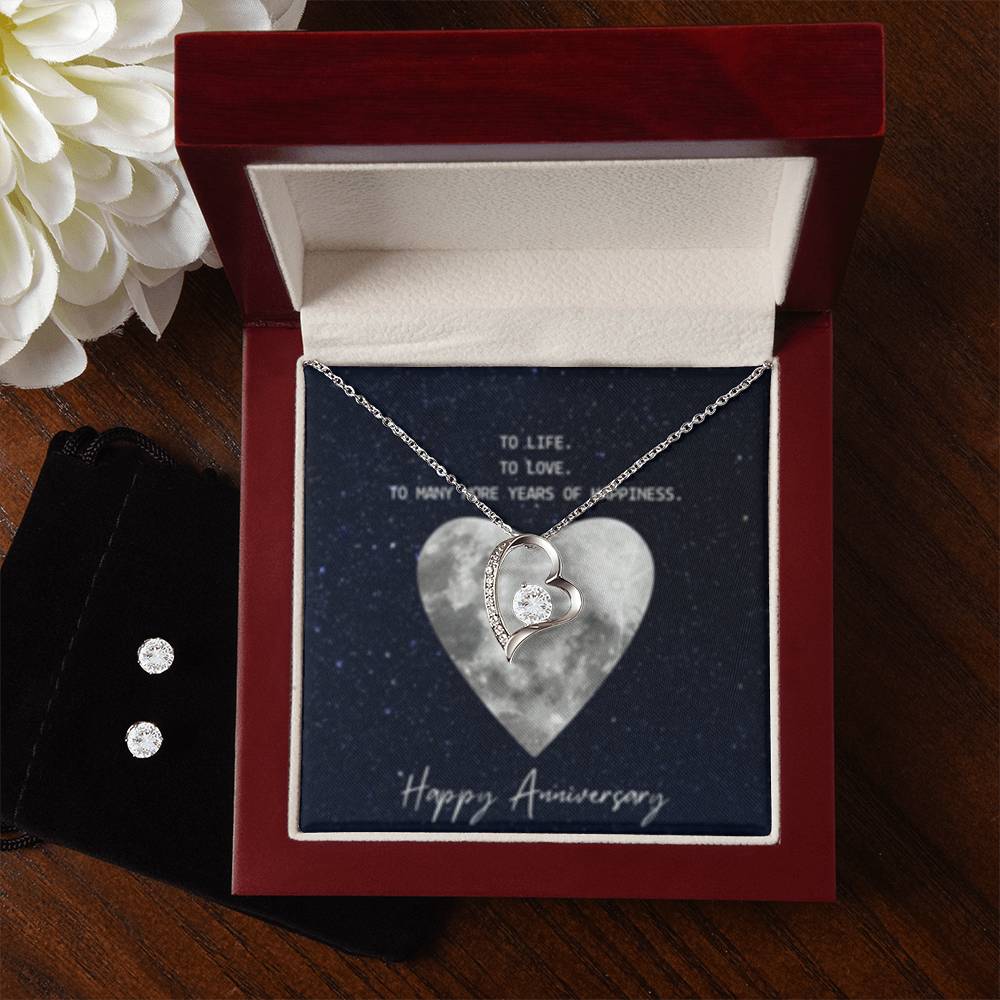 Forever Love Necklace + Clear CZ Earrings