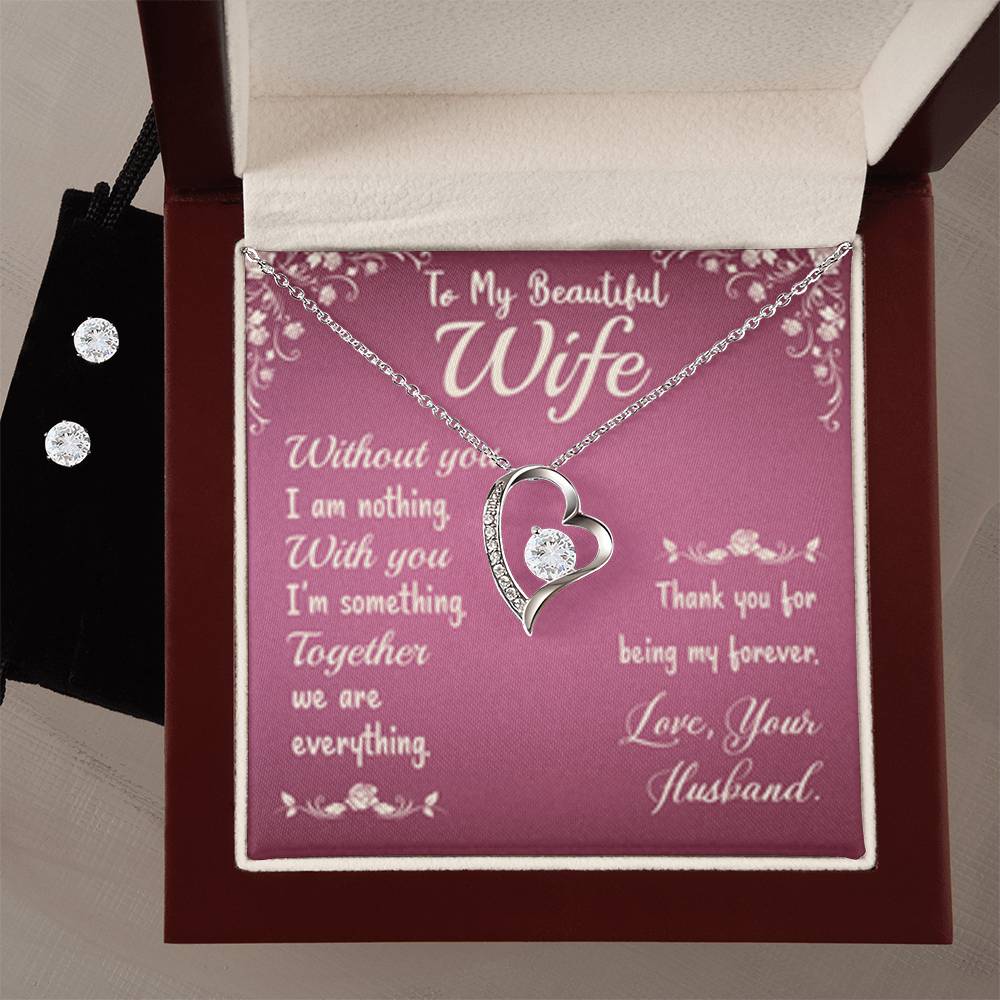 Forever Love Necklace + Clear CZ Earrings