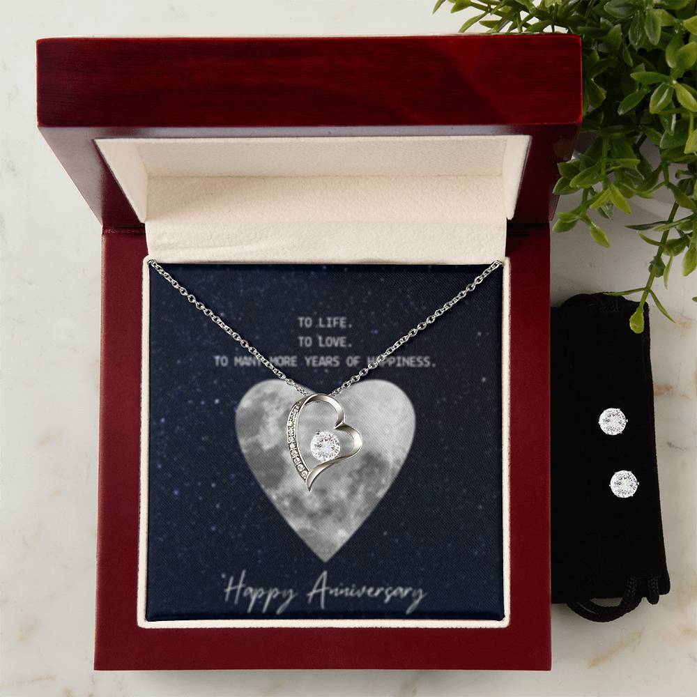 Forever Love Necklace + Clear CZ Earrings