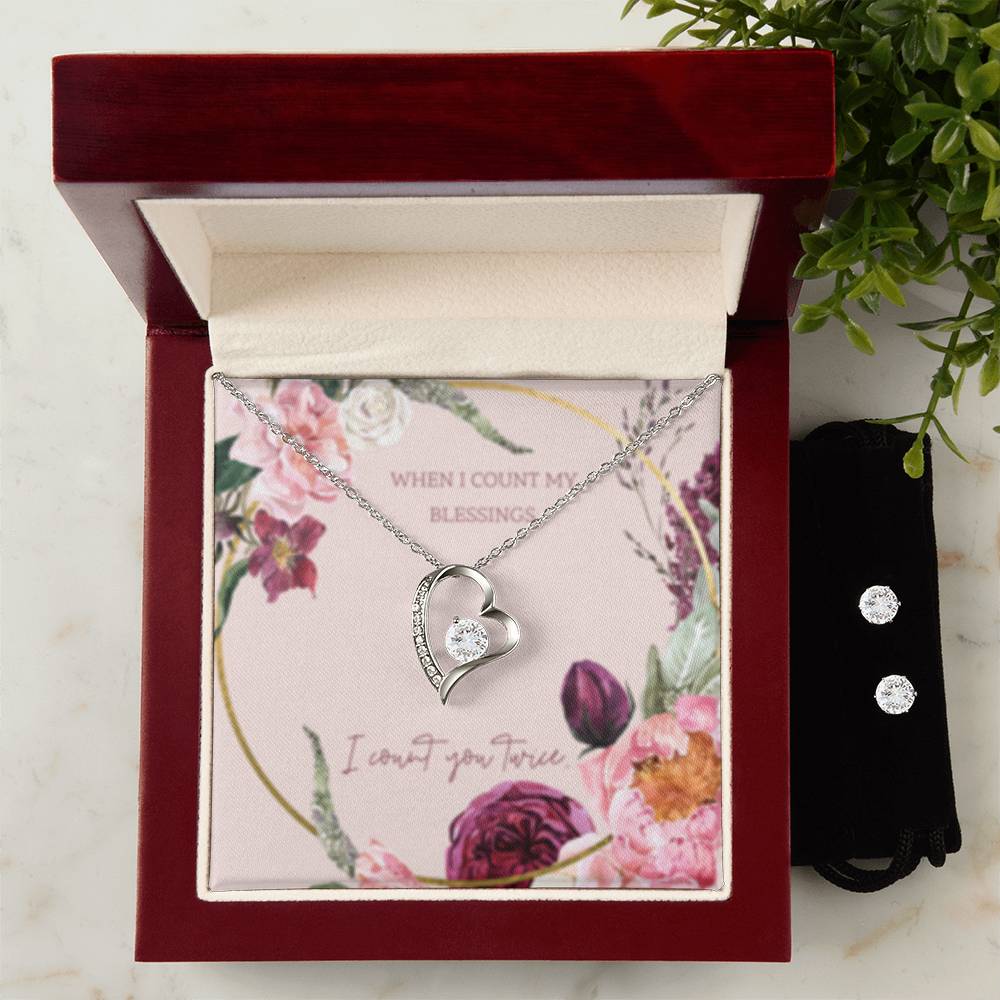 Forever Love Necklace + Clear CZ Earrings