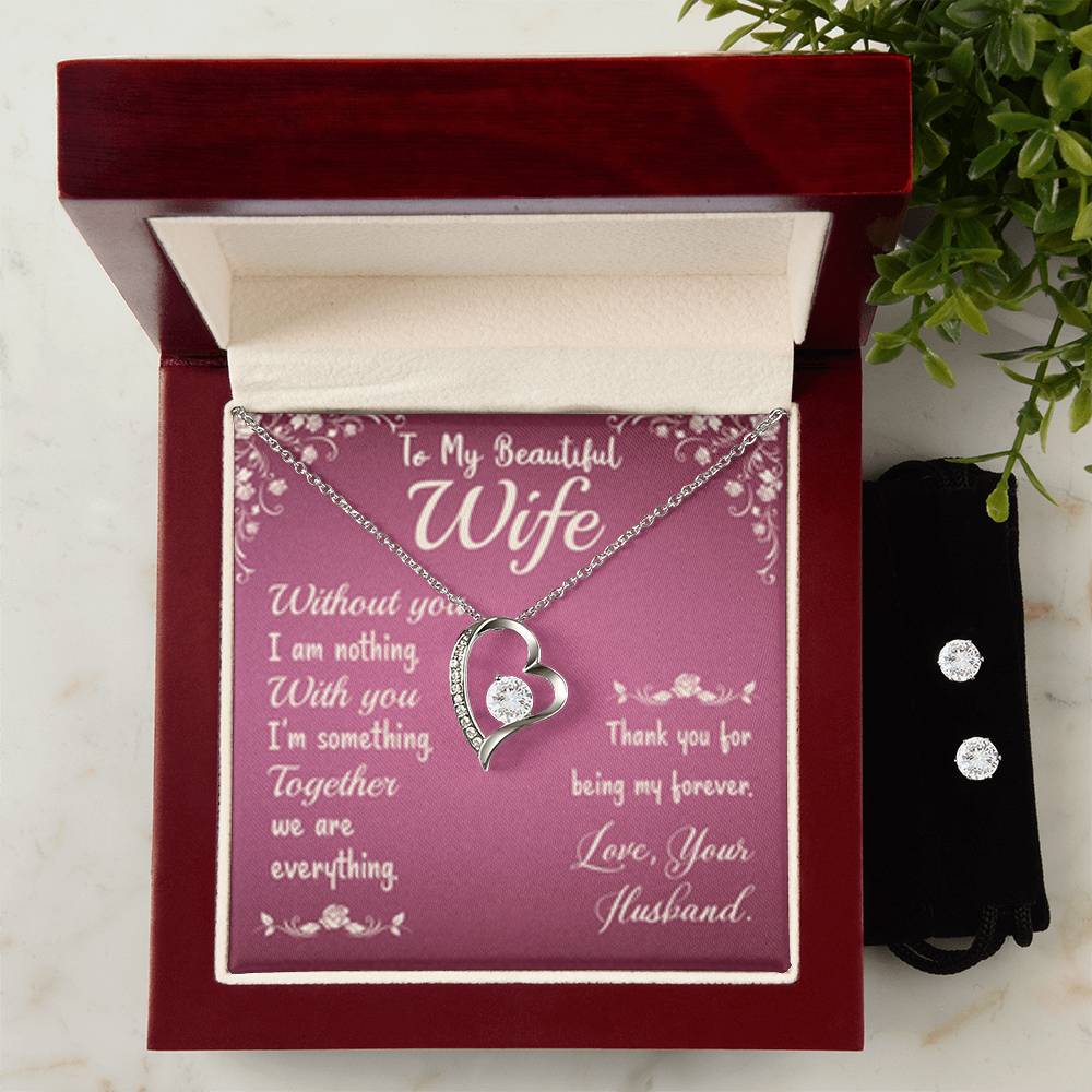 Forever Love Necklace + Clear CZ Earrings