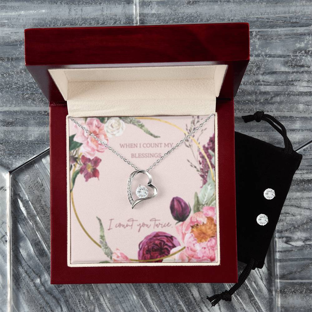 Forever Love Necklace + Clear CZ Earrings