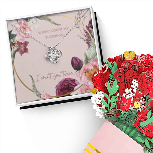 Love Knot Necklace + Flower Bouquet Bundle