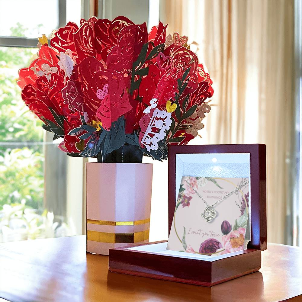 Love Knot Necklace + Flower Bouquet Bundle